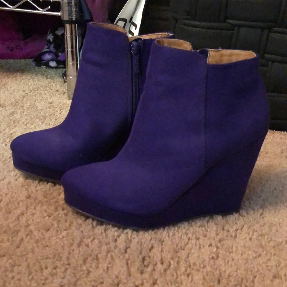 Purple wedge booties. Fun and sassy